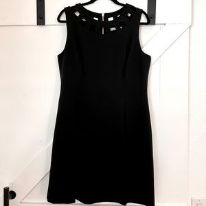 Eliza J black sleeveless dress with pleats and cute cutouts around the neckline